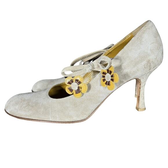 Isaac Mizrahi Made in Italy Tan Suede Mary Jane Heels | Women’s 7.5 - Picture 3 of 11